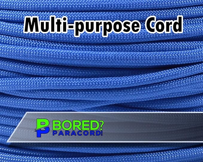 BORED? PARACORD! 550 lb Paracord - Ideal for Crafting, Camping, DIY Projects, Active & Military Outdoors - Strong Survival Rope - Tactical Parachute Cord Type III - Tarheel Blue 100 Feet