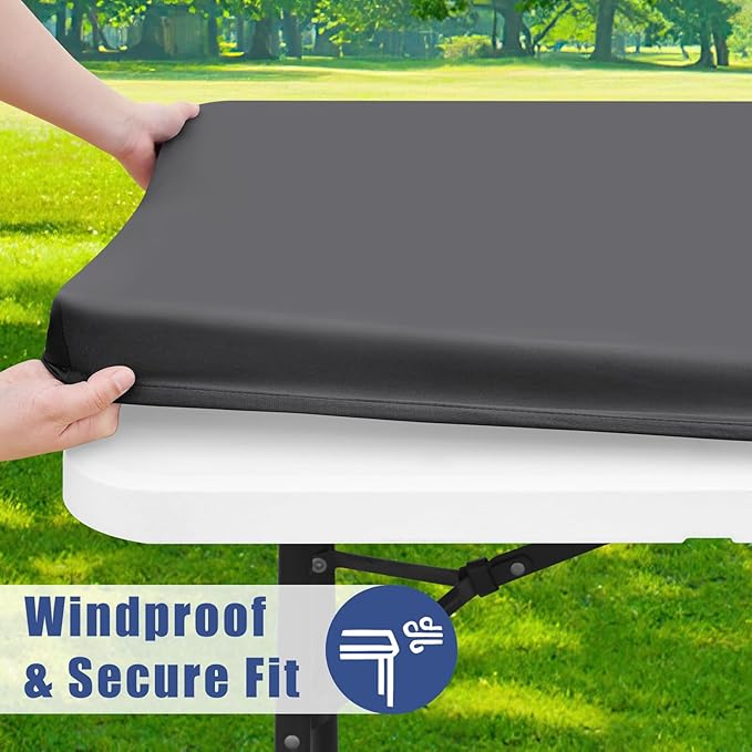Spandex Picnic Table Cloth 2 Pack, Elastic Fitted Tablecloths for 6 Foot Rectangle Tables, Stretch Washable Patio Table Cover for Outdoor, Camping, Banquet and Parties (Dark Grey, 30"x72")