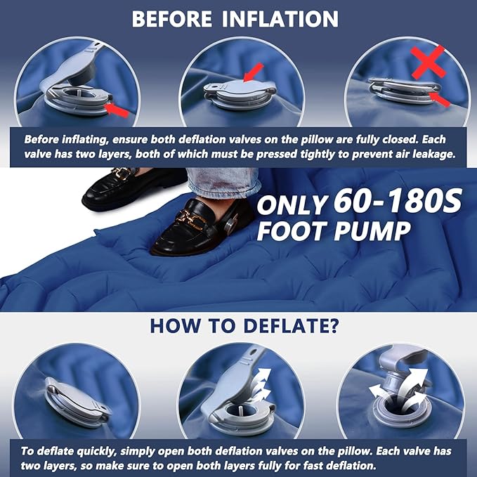 Sleeping Pad for Camping - Ultralight Camping Mattress with Pillow, Built-in Foot Pump, Compact Inflatable Portable Mat for Backpacking, Hiking, Car Traveling, Beach, Tent