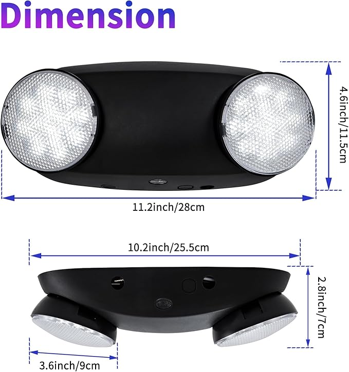 TANLUX Black Emergency Lights with Battery Backup, Two Head Adjustable Commercial Emergency Light, UL Listed, AC 120/277V, Hardwired Emergency Exit Light Fixtures for Business - 1 Pack