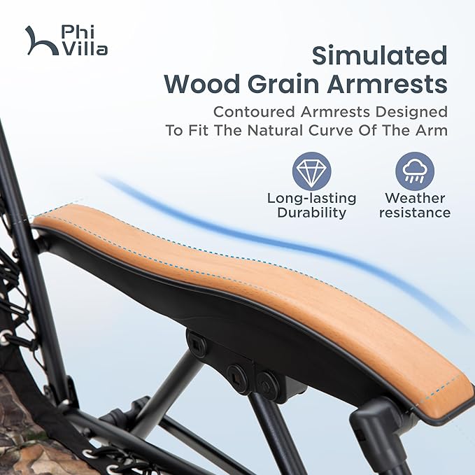 PHI VILLA XXL Oversized Padded Zero Gravity Chair, Foldable Patio Recliner, 30" Wide Seat Anti Gravity Lounger with Cup Holder, Set of 2, Support 400 LBS (Camouflage)