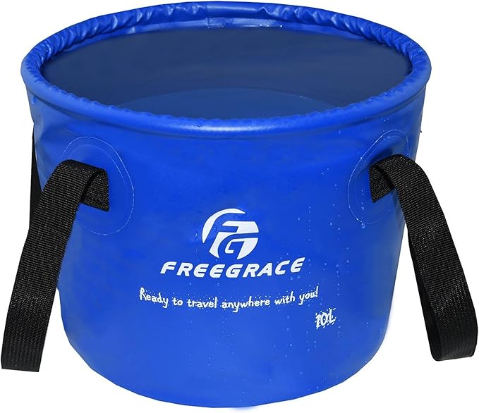 Premium Collapsible Bucket by Freegrace - Compact Portable Folding Water Container - Lightweight & Durable - Includes Handy Tool Mesh Pocket