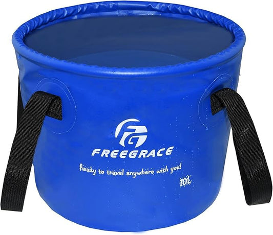 Premium Collapsible Bucket by Freegrace - Compact Portable Folding Water Container - Lightweight & Durable - Includes Handy Tool Mesh Pocket