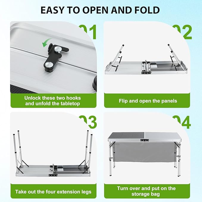 Nice C Camping Table, Storage Camping Table with Solar Panels, Storage Kitchen Tables, Folding Tables, 45W Output, w/USB, Type-C & DC Charging Cable, For Outdoor, Beach, BBQ, Picnic, Cooking, Festival