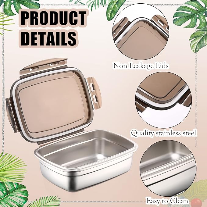 Nuanchu 6 Packs Stainless Steel Food Storage Containers Airtight Metal Food Containers Meal Prep Container Leak Proof Stackable Bento Lunch Box with Lids for Kitchen Travel Picnic and Camping(Black)