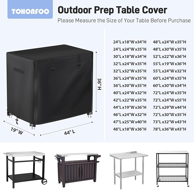 Outdoor Prep Table Cover - Waterproof Stainless Steel Metal Table Cover - 44" L x 19" W x 36" H