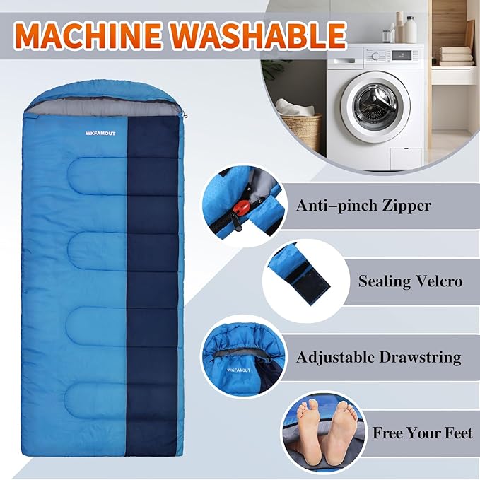 XL 10 Degree Sleeping Bags Waterproof for Adults 350GSM Machine Washable with Compression Sack for 3-4 Season Camping Outdoor