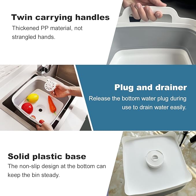 Collapsible Dish Tub 2X9L-Collapsible Basin Bucket Portable Sink-Outdoor Multiuse Foldable Sink Tub Wash Dish Basin for Kitchen Basin RV Camping (Grey+Grey)