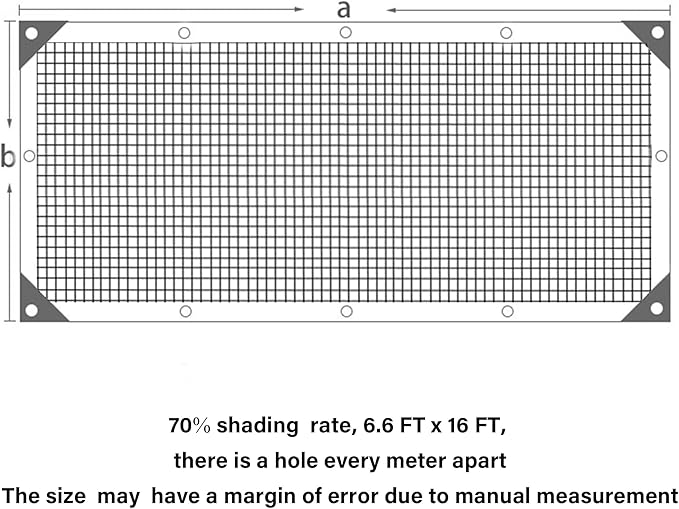 winemana 70% Black Shade Cloth, 6.6 x 16 FT Durable Mesh Tarp with Grommets, Resistant Garden Sun Shade Netting with Taped Edge for Plant Cover, Greenhouse, Patio, Tomatoes, Chicken Coop, Barn Kennel