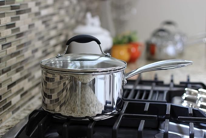 AVACRAFT Tri-Ply Stainless Steel Saucepan with Glass Strainer Lid, Two Side Spouts, Multipurpose Sauce Pan with Lid, Sauce Pot, Cooking Pot (Tri-Ply Full Body, 3.5 Quart)