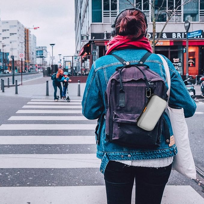 GLCON Portable Protection Hard EVA Travel Carrying Case with Mesh Pocket, Shockproof Exterior - Universal Small Electronic Tech Zipper Bag Pouch Organizer for Cell Phone, Charger, Cord, Cable - Silver