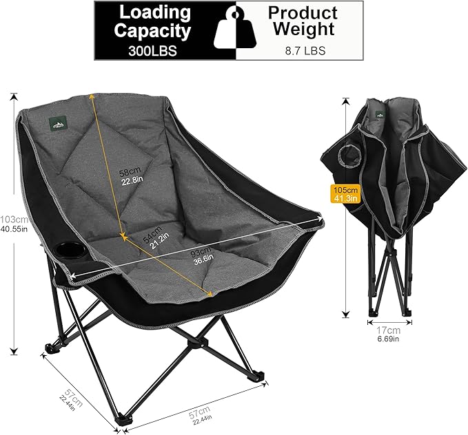 Northroad Oversized Foldable Camping Chair, Outdoor Padded Lawn Chair w/Cup Holder,Carry Bag for Beach, Hiking, and Picnics,Heavy-Duty 300-lbs Capacity, Purple