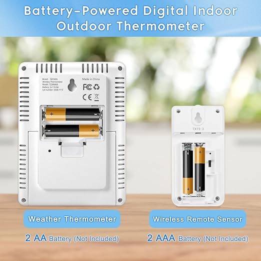 Geevon Indoor Outdoor Thermometer Wireless, 5-Inch Display Digital Hygrometer Thermometer Temperature Humidity Monitor with 3 Remote Sensors and Backlight, Battery-Powered(White)