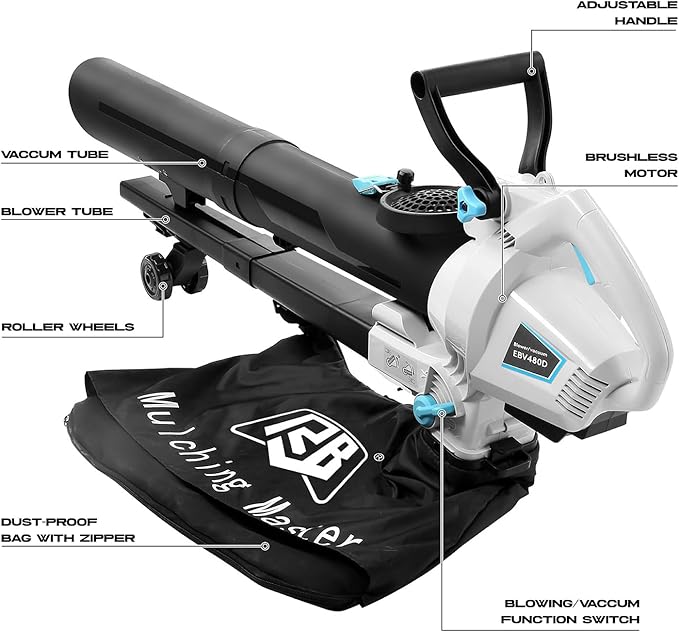 RB 40V 3-in-1 Cordless Vacuum Blower – Powerful Leaf Blower, Mulcher & Vacuum with 4.0Ah Battery & Fast Charger, Adjustable Handle, 12L Bag, 30:1 Mulching Ratio