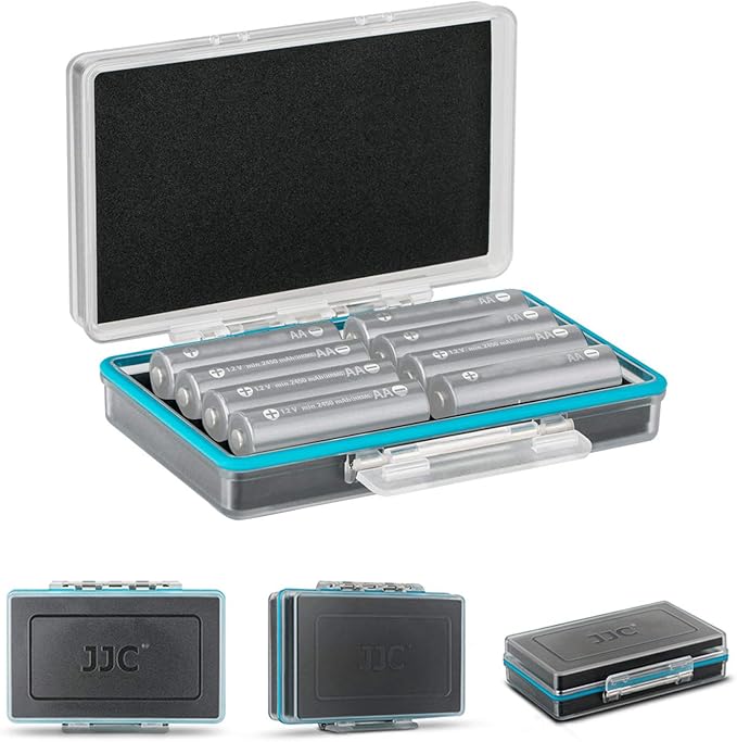 JJC 8 Slots AA Battery Case, PC Shell Water-Resistant & Shockproof Battery Storage Case for 8 x AA / 14500 Battery, AA Battery Organizer Carrying Case