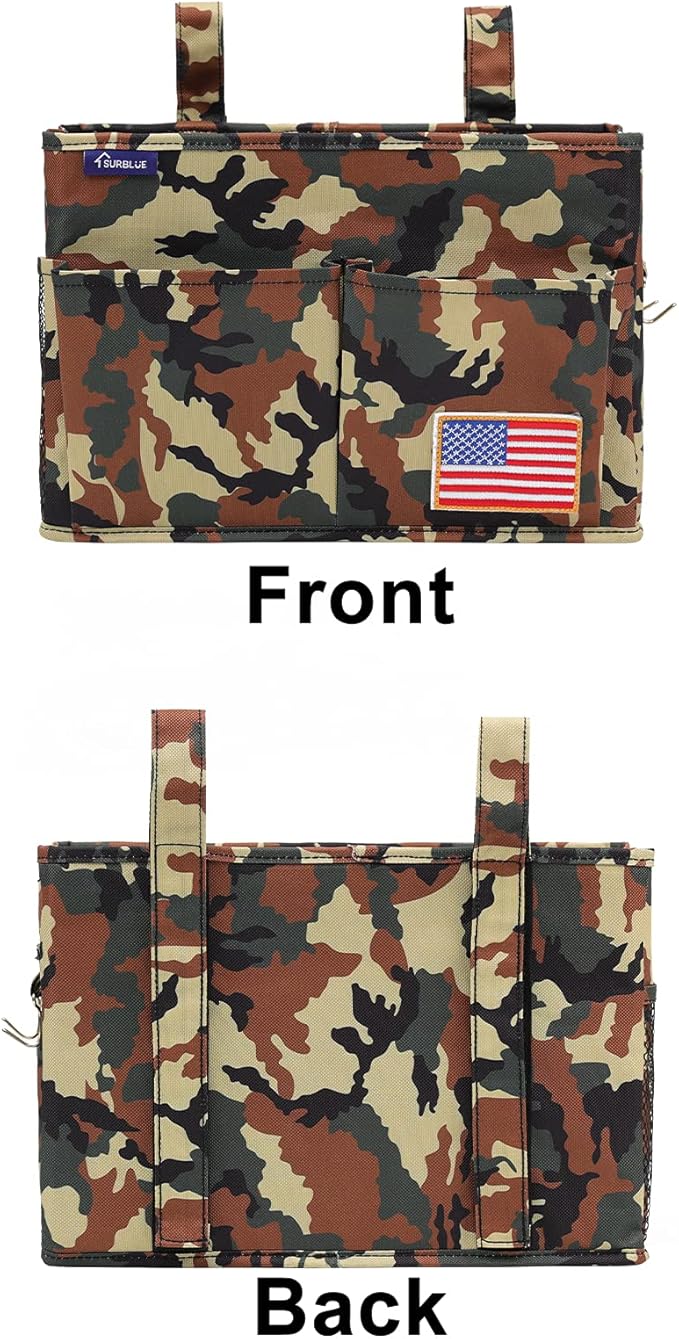 Surblue Bedside Caddy Hanging Organizer Storage Bag Pocket for Bunk, Hospital Beds, College Dorm Rooms, Baby Bed Rails, Wheelchair Side Bag, Camp Chairs, 4 Pockets and 2 Hooks (Small Jungle)