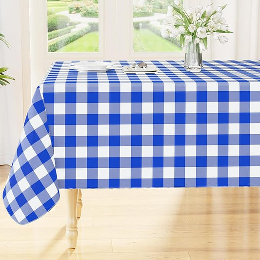 Smiry Rectangle Table Cloth, Waterproof Vinyl Tablecloths with Flannel Backing, Wipeable Buffalo Plaid Table Cover for Dining, Indoor and Outdoor (Blue & White, 60"x84")