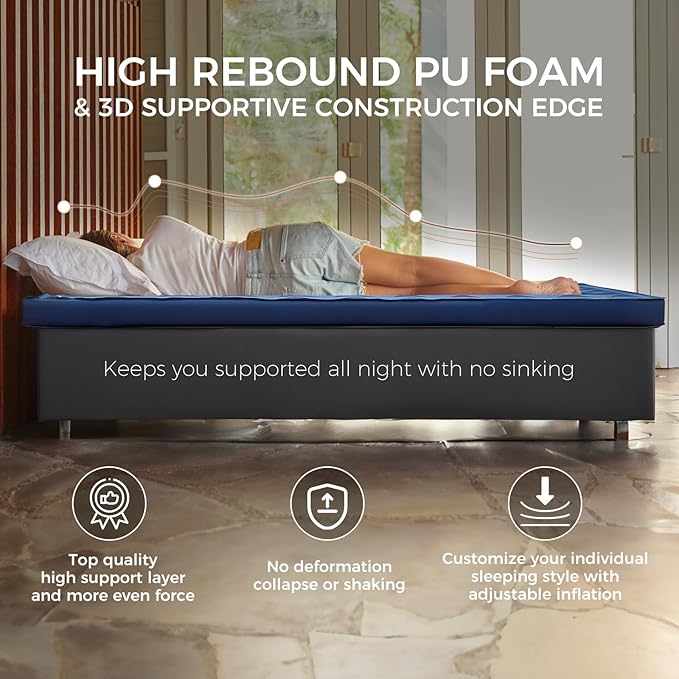 KingCamp Self Inflating Sleeping Pad, R 7.9 Air & Foam Sleeping Pad for Camping, 3" Thick Single Camping Mattress with 3D Sidewalls & Wave Surface Cut for Outdoor Tent Cot Car, PVC Free (Navy)