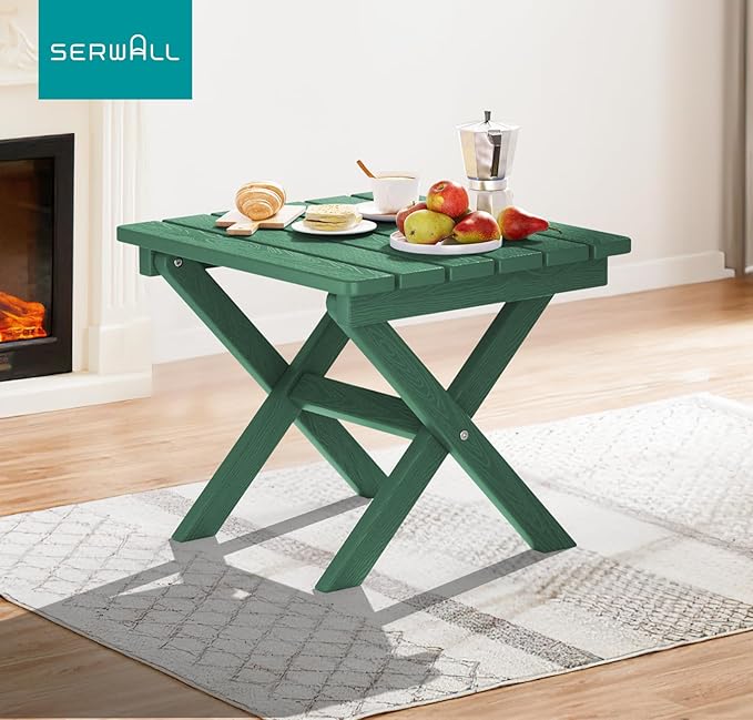 SERWALL Folding Outdoor Side Table Set of 2, Portable Adirondack Side Table, Green