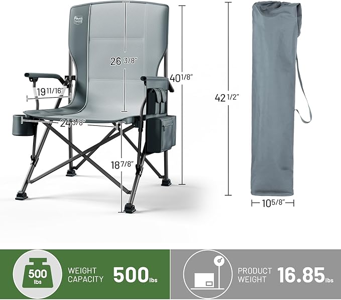 TIMBER RIDGE Oversized Folding Camping Chair High Back Heavy Duty for Adults Support up to 500lbs with Cup Holder, Side Pocket Cooler Bag
