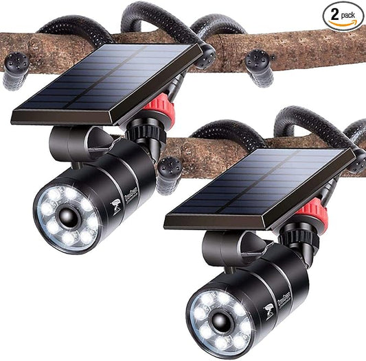 Solar Lights Outdoor Waterproof, 100-Week Free Refund, Camping Solar Lights with Motion Sensor Solar Flood Security Spot Lights for Outside Camp Patio, Fence, Deck, Post(2Pack)