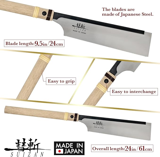 SUIZAN Dozuki Dovetail Saw 9.5" Crosscut - Professional Japanese Pullsaw Handsaw Woodworking Tools