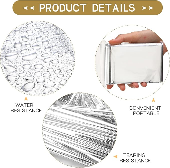 Macarrie Emergency Blanket Bulk Survival Thermal Silver Foil Reflective Blankets Pack for Cold Outdoors Camping Hiking First Aid Shelter Space Emergency Supplies Set