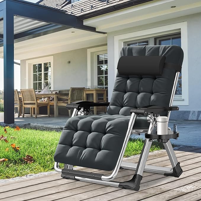 ABORON Zero Gravity Chair,Premium Outdoor Lawn Folding Lounge Chairs,Sturdy Adjustable Reclining Patio Chairs with Removable Cushion,Headrest & Tray