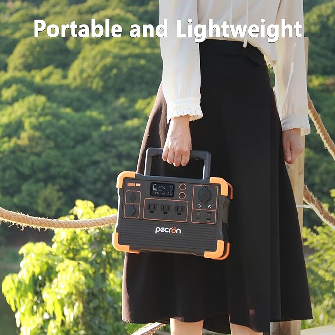 pecron Portable Power Station 614Wh E600LFP with 200W Solar panel Solar Generator with 3X1200W AC Outlets 100W USB-C PD Output LiFePO4 Battery Backup for Outdoor Camping Emergency