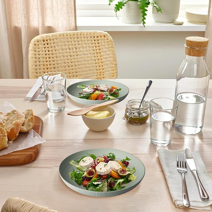 Homienly Wheat Straw Plates Set of 8-10 inch Deep Dinner Plates, Reusable Plastic Plates, Microwave and Dishwasher Safe Plate Set, Unbreakable Plates for KItchen, Camping, Party - Light Grey