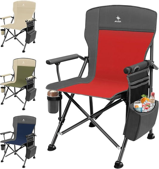 XL Heavy Duty Camping Chair 396lb Capacity (525lb Max) – Waterproof 1680D Oxford Fabric, 2" Padded Seat & Back, Cup Holder, Cooler Pocket, Portable for Camping, Beach & Tailgating (Slate/Red)
