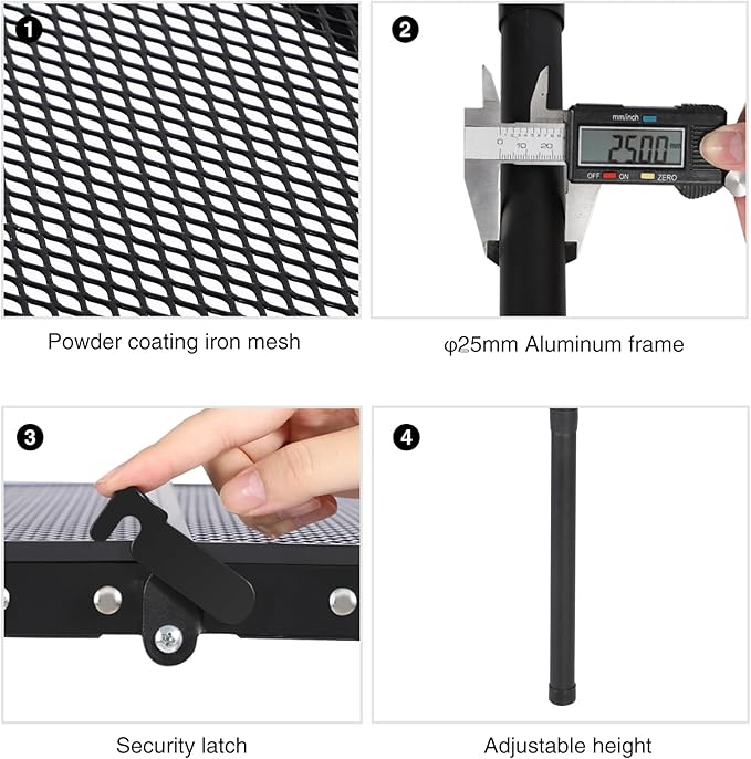 RedSwing Folding Grill Table, Lightweight Portable Grill Stand Table for Outdoor Camping Picnic BBQ, Adjustable Height, 48''x24''x16/28'', Black