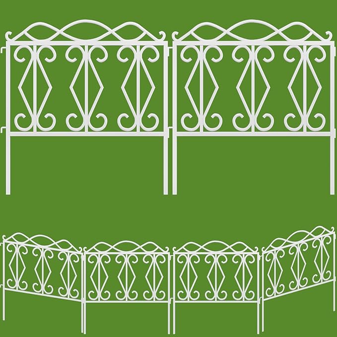 AMAGABELI GARDEN & HOME 5 Panels 24in(H)×10ft(L) Decorative Garden Fences and Borders for Dogs No Dig Rustproof Metal Fence Panels Garden Fence Edging Border Animal Barrier Fencing White
