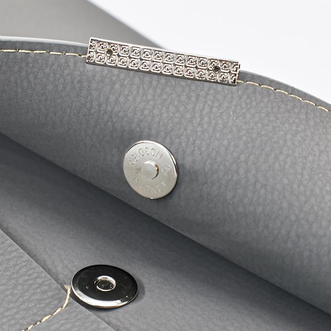 VANRA File Folder Document Holder Organizer Waterproof Portfolio Leather Folder Case with 3 Pockets, Filing Envelopes for A4 Letter Size Paper with Snap Magnetic Button Closure (Gray)