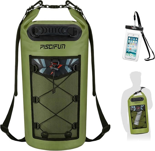 Piscifun Dry Bag, Waterproof Floating Backpack 5L/10L/20L/30L/40L with Waterproof Phone Case for Boating, Kayaking, Fishing