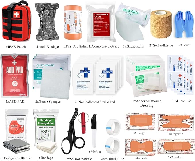 IFAK Kit Trauma Kit Military Medical First Aid Kits Bleeding Contral Emergency Survival Bug Out Bag for Camping Gear Supplies Hiking (Tan)