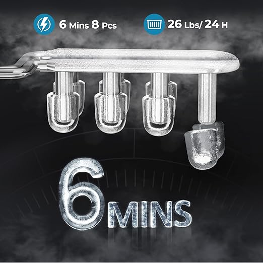 Countertop Ice Maker Machine, 8 Ice Cubes in 6 mins, 26lb/Day Bullet Ice with 2 Sizes- Portable Mini, Energy Saving & Basket/Scoop for Home/Party/Travel/Camping/Bar,Grey