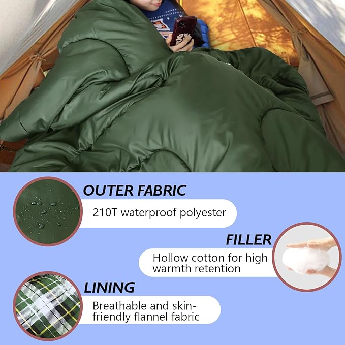 Flannel Sleeping Bag Cotton 0 Degree Cold Weather for Adults XXL Wearable Sleeping Bag 4 Seasons Waterproof with Compression Sack