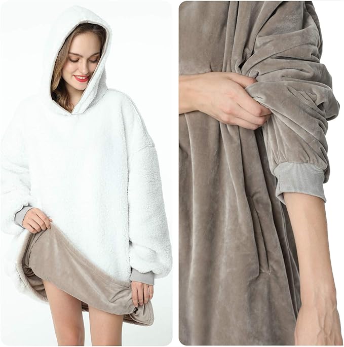 LetsFunny Blanket Hoodie,Oversized Wearable Sherpa Fleece Blanket Sweatshirt,Super Soft Warm Cozy with Giant Pocket,Gifts for Women Men Adults Teenagers Kids, One Size Fits All