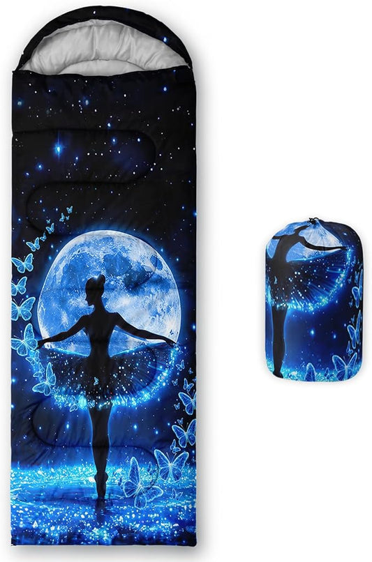 AILONEN Outer Space Astronaut Camping Sleeping Bags,Lightweight & Waterproof,3 Season Warm & Cool Weather,Cartoon Sleeping Bags for Kids,Boys Girls Travelling,Outdoors