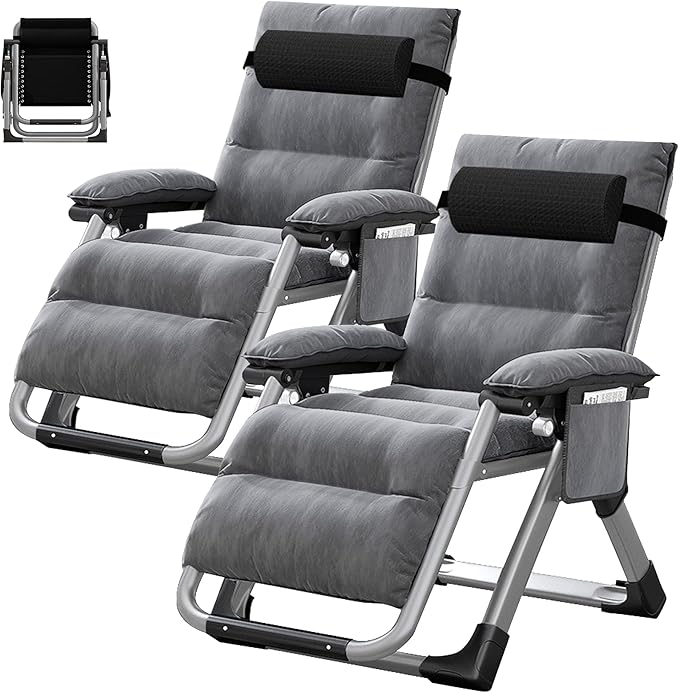 ABORON 2PK Zero Gravity Chair/Armrest Mat,Premium Outdoor Lawn Folding Lounge Chairs,Sturdy Adjustable Reclining Patio Chairs with Removable Seating Cushion,Headrest & Tray