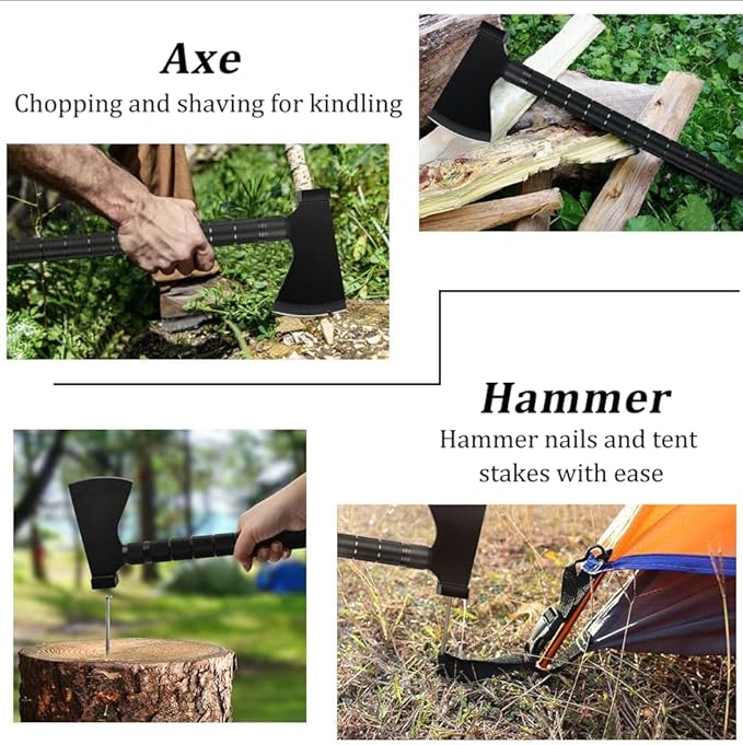 IUNIO Survival Off-Roading Tool Kit, 19 in 1 Folding Shovel, Camping Axe, Multitool, Pickaxe, with Carrying Bag, for Outdoor, Car Emergency (Upgrade Black)