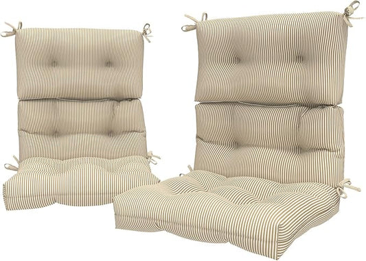 LVTXIII Outdoor Seat and Back Chair Cushion Patio Tufted High Back Cushion with Ties, Seasonal Replacement Rocking Chair Cushion for Home Office Garden Use, 44” L x 22” W, Set of 2, Stripe Beige