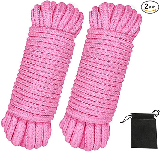 Soft Cotton Rope, 32 feet / 10m Rope, 8mm Thick, Soft Rope, Long Rope, Soft Tying Rope (Pink+Pink)