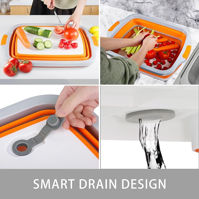 Tiawudi Large Collapsible BBQ Prep Tub with Lid(4.22 Gal/16L), Foldable Camping Sink with Colander, Cutting Board, Dish Basin for Kitchen, Bowl, Vegetable and Fruit, Storage Basket for Picnic