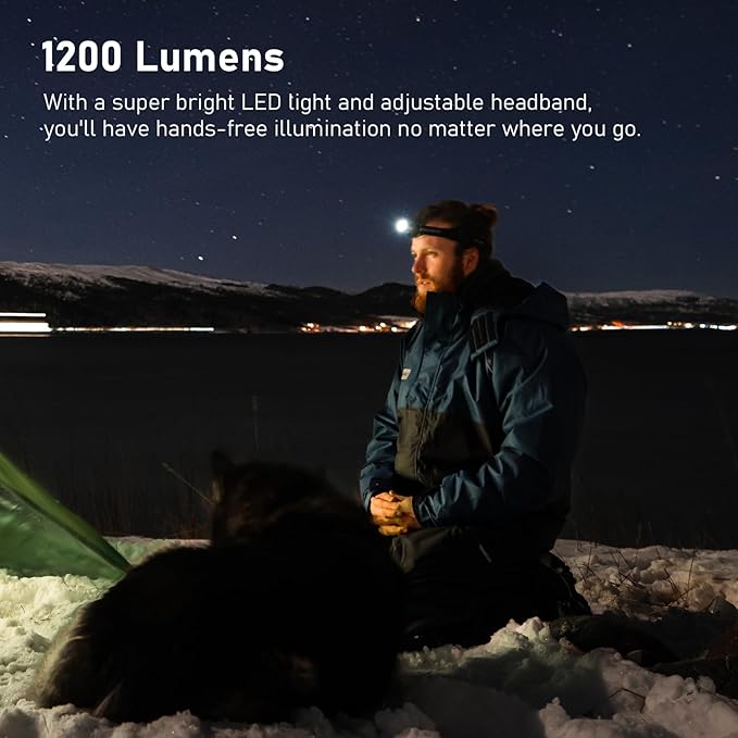 Headlamp, 1200 Lumens LED Rechargeable Headlamp for Adults, Long Runtime, Simple UI, Waterproof Head Lamp Flashlight for Outdoor Camping, Hiking, Fishing, Gifts for Family, Friends