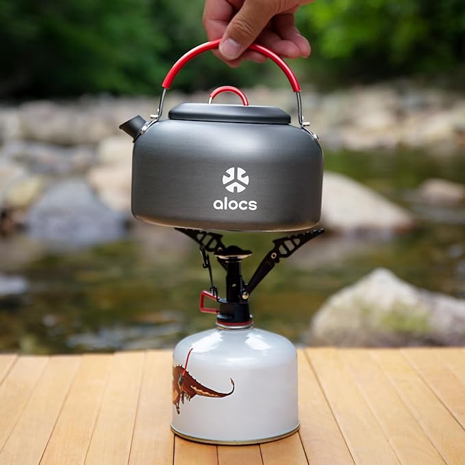 Alocs 1.4L Kettle Teapot, Portable Camping Coffee Pot, Hard-Anodized Aluminum Camping Kettle, Compact Tea Kettle for Stove Top, Outdoor, Hiking, Camping, Picnic and Traveling.