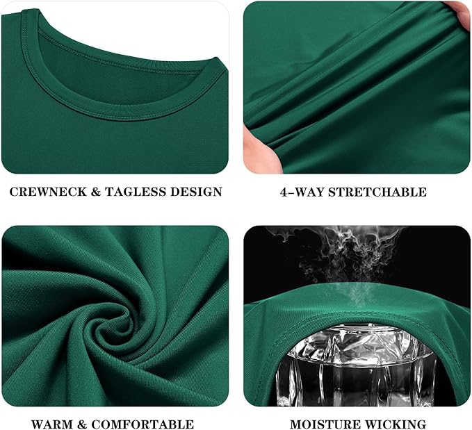 URRU Thermal Underwear for Men High Stretch Fleece Lined Long Sleeve Crewneck Thermal Shirts Base Layer Top Men Cold Weather