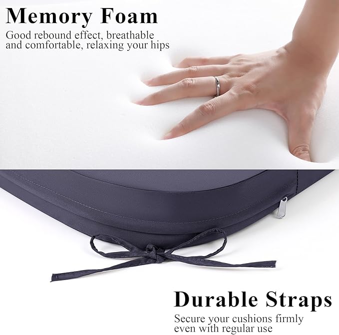 Outdoor Chair Cushions Set of 2, Waterproof Foam Patio Seat Cushions with Ties for Garden Sofa & Dining Furniture, 3-Year Color Fastness, 18x18x3 Inch, Grey