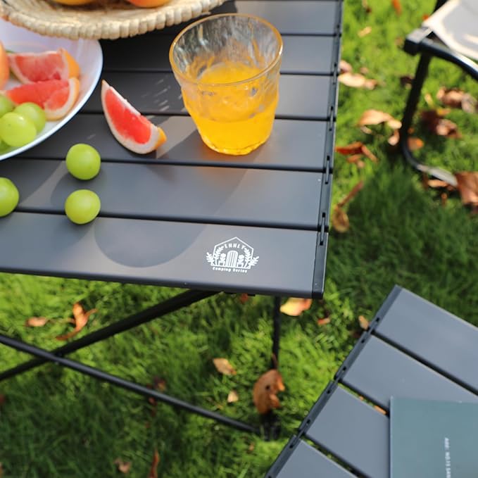 Portable Folding Camping Table, Small Compact Aluminum Beach Picnic Table, Lightweight Collapsible Outdoor Camp Tables That Folds & Rolls Up, Beach Gear Essentials Camp Accessories, Grey